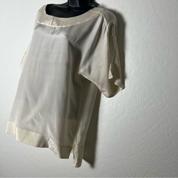 Tibi Cream Ivory 100% Silk Popover Dolman Sleeves Lightweight Sit Hem Blouse S - Picture 5 of 8
